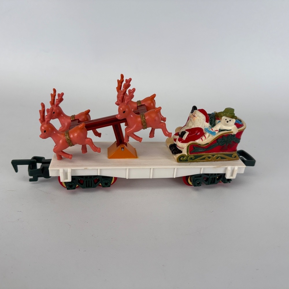 1993 Toy State Polar Express Train Santa & Sleigh with Rocking Reindeer CarWHITE